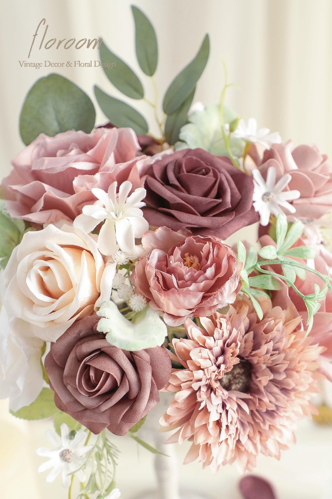 Dusty Rose Mauve Artificial Flowers Fake Roses Peony and Greenery Combo Box S…