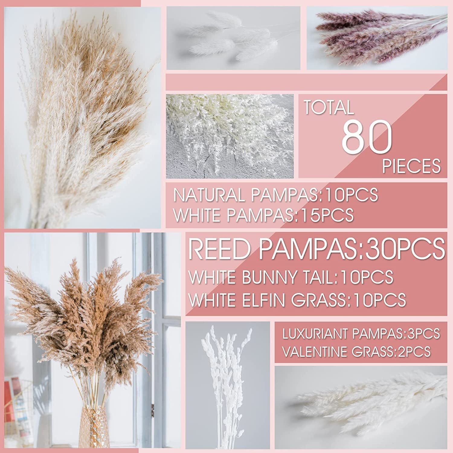 Pampas Grass Boho Home Decor Bouquet 86PCS Dried Flowers Home Decorations nice