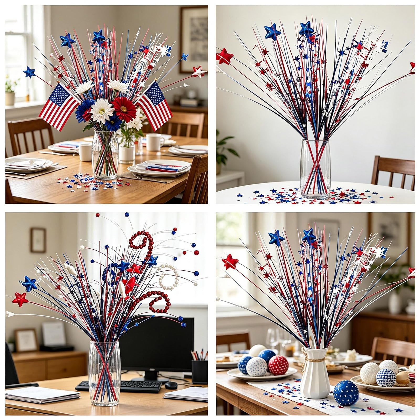 4 Pack 4th of July Patriotic Picks, Red White Blue Star Independence Day Part…