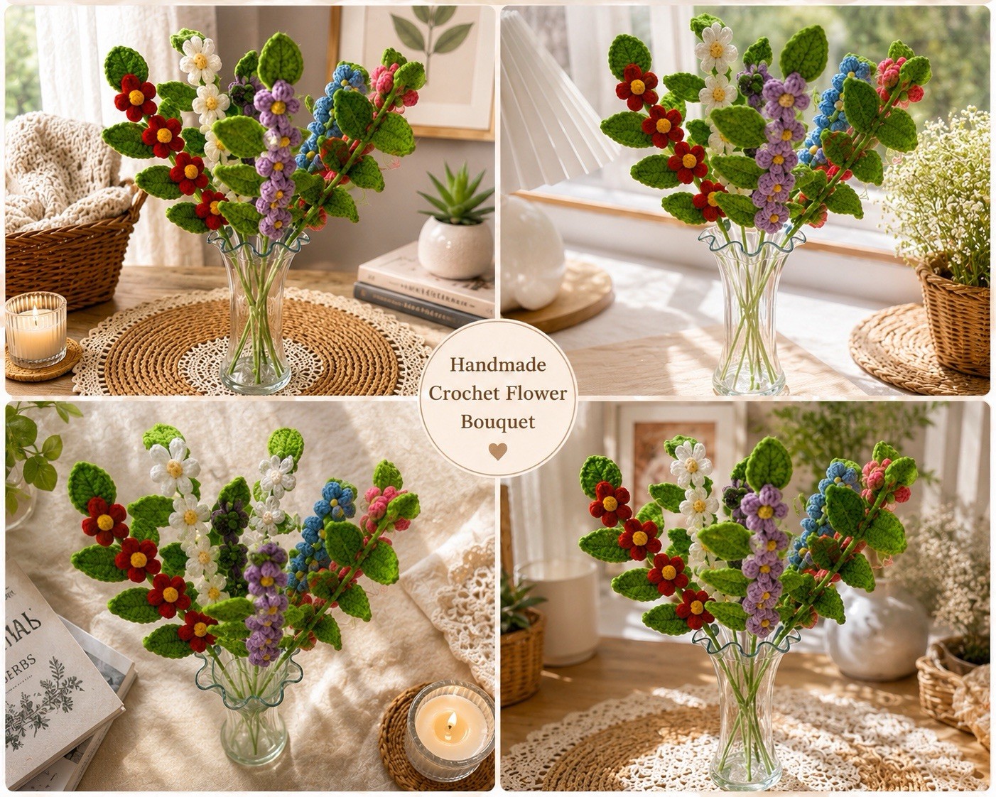 One Handmade Crochet Lilac Flower Stem 12” Floral Decor Gift Home Decoration