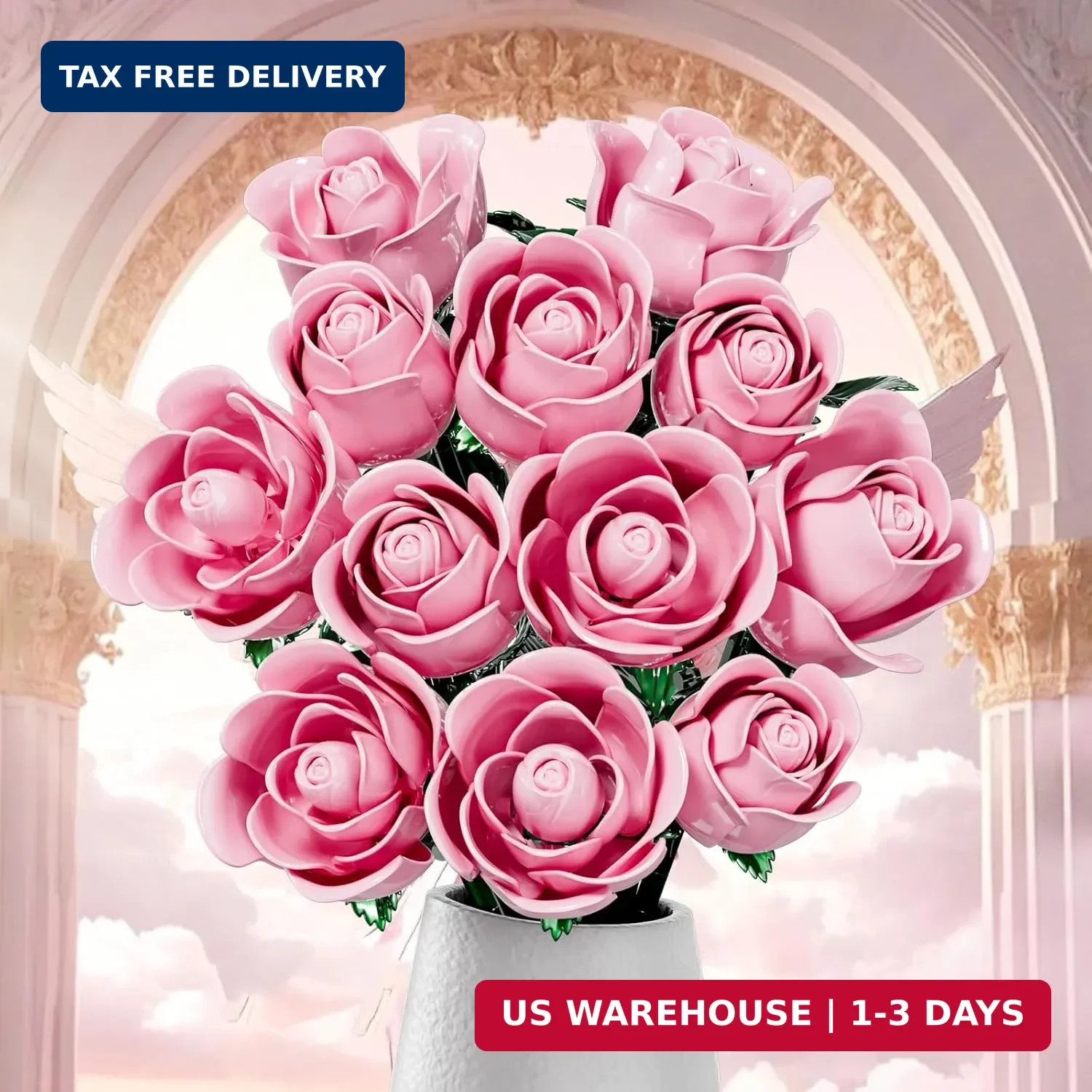 Pink Rose Bouquet Building Set for Girls & Boys – 12 Pack Botanical Collection G
