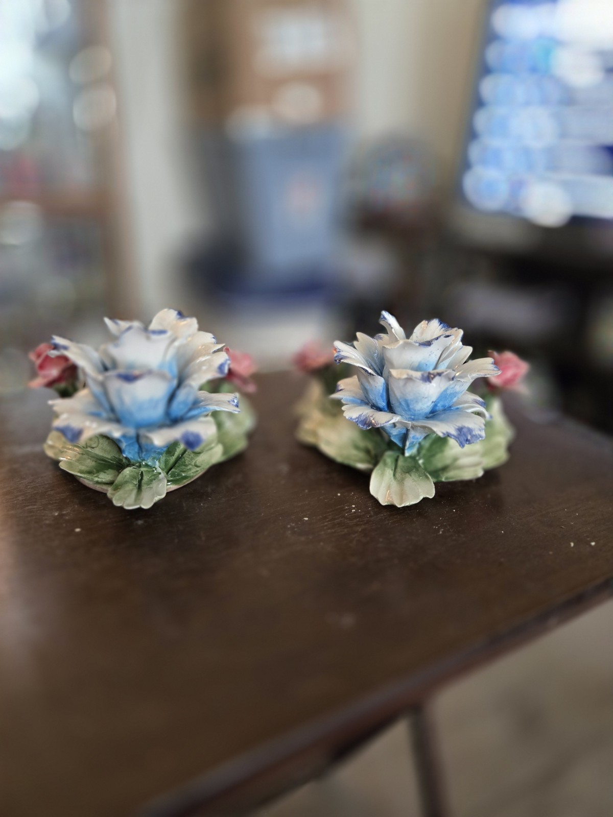 Capodimonte Italian Floral Bouquet, Porcelain,Original Floral Art, Set of 2