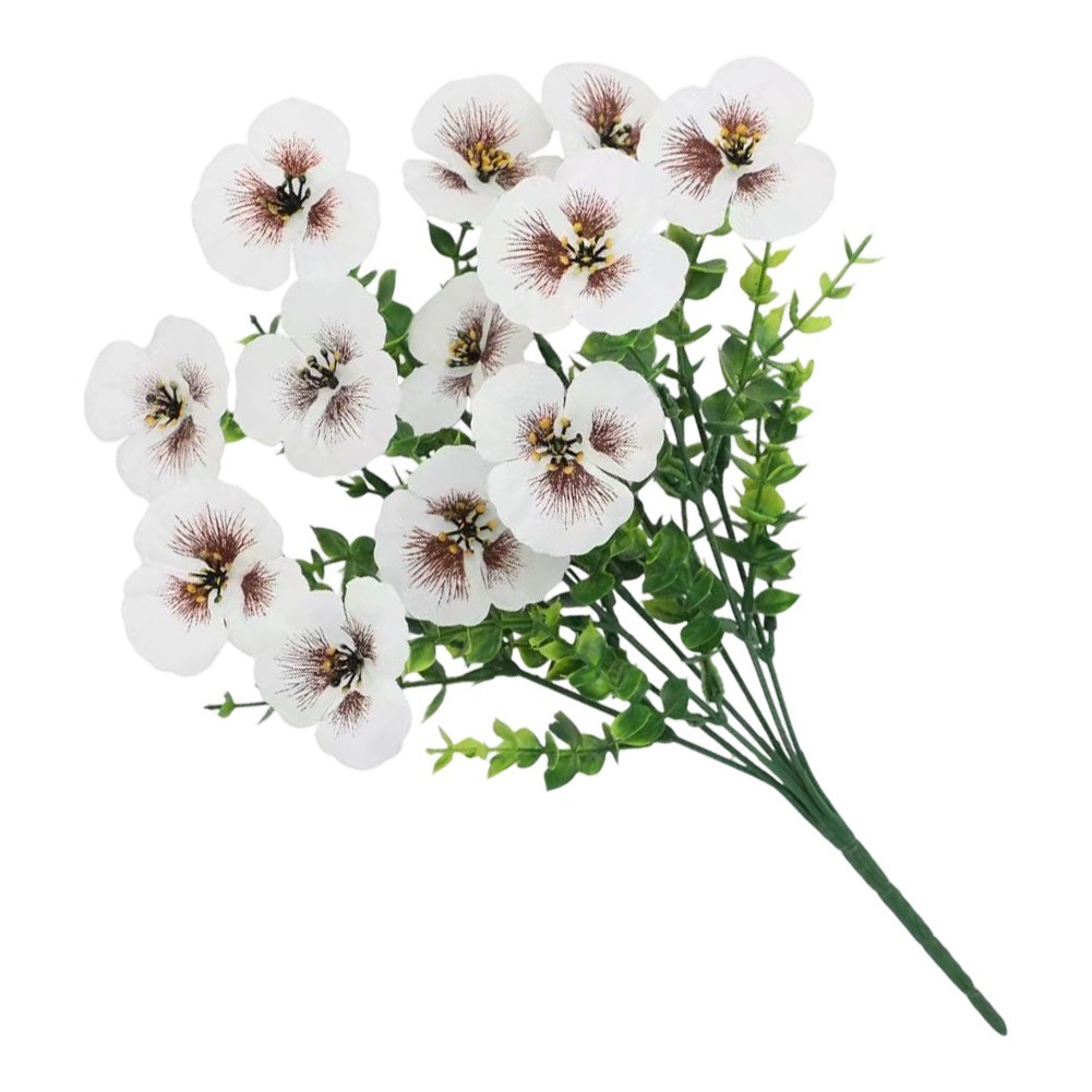 Artificial Pansy Bunch 35cm in Sunset Red Light Purple Bright Red Yellow White
