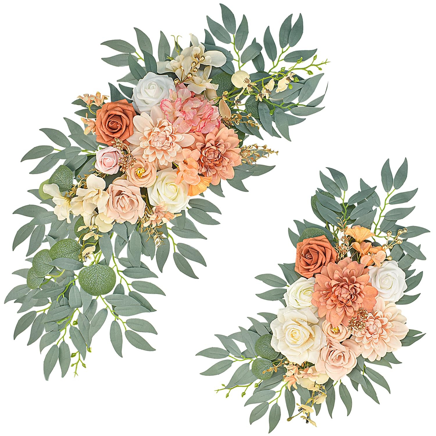 Burnt Orange Artificial Wedding Arch Flowers Set Of 2 Fall Floral Swags Decor