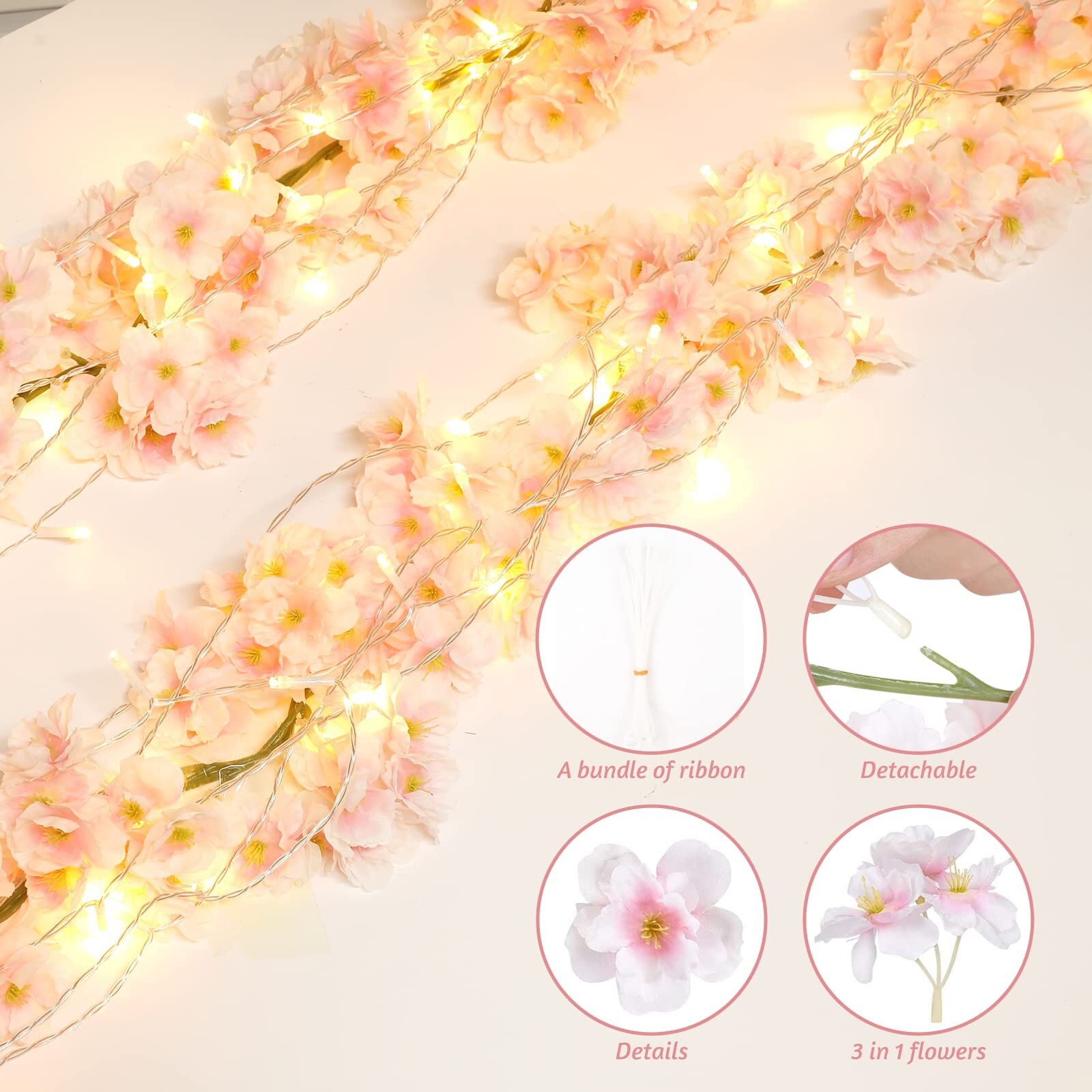 Sunm Boutique Cherry Blossom Garland 6-Pack 35.4 Ft Cherry Blossom Hanging Vi…