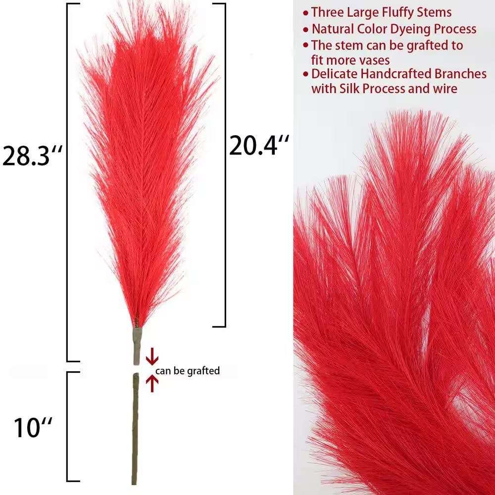 1.81 in Dark Red Artificial Plant 5 Pcs Faux Pampas Grass Tall Fluffy Bulrush Re