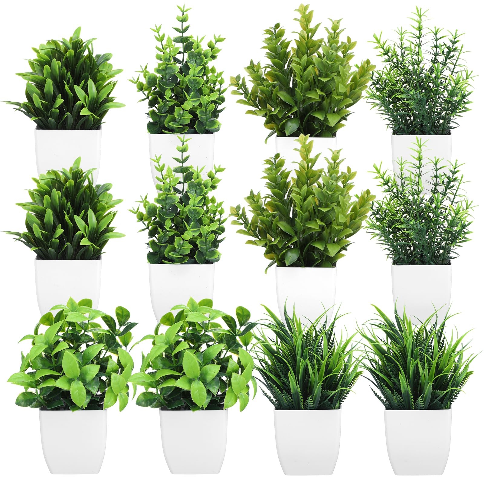 Mini Artificial Greenery Potted Plants Small Fake Eucalyptus Shelf 12 PCS