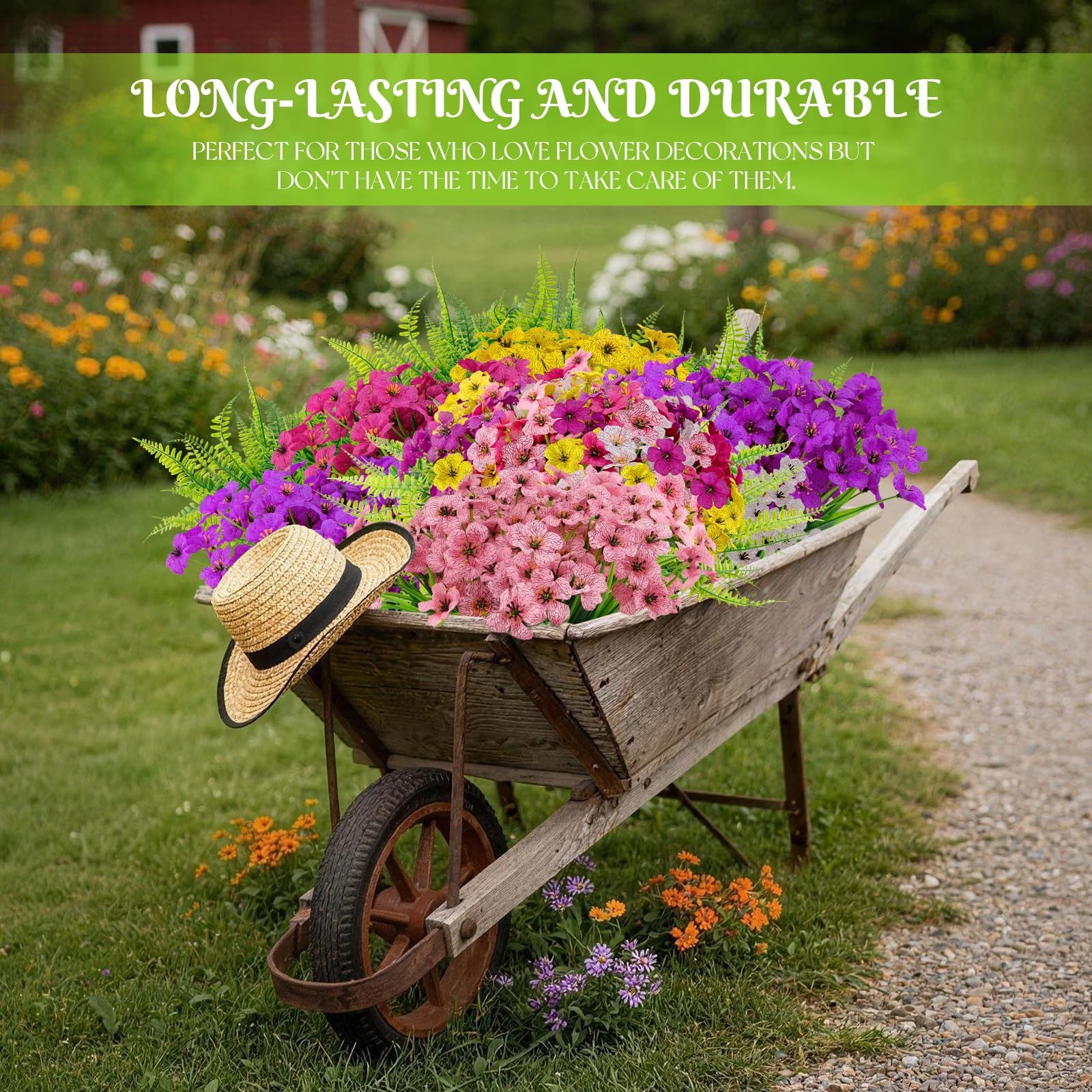 24 Bundles Artificial Flowers for Outdoor, UV Resistant Fake Flowers No Fade …