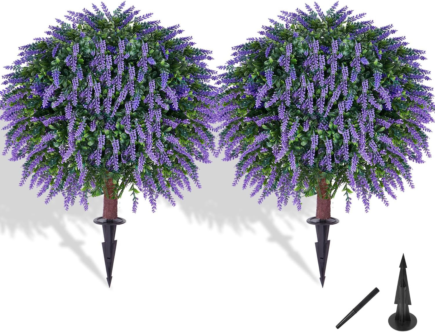 24″ Artificial Lavender Topiary Ball Tree Set of 2, UV & Fade Resistant Faux Shr