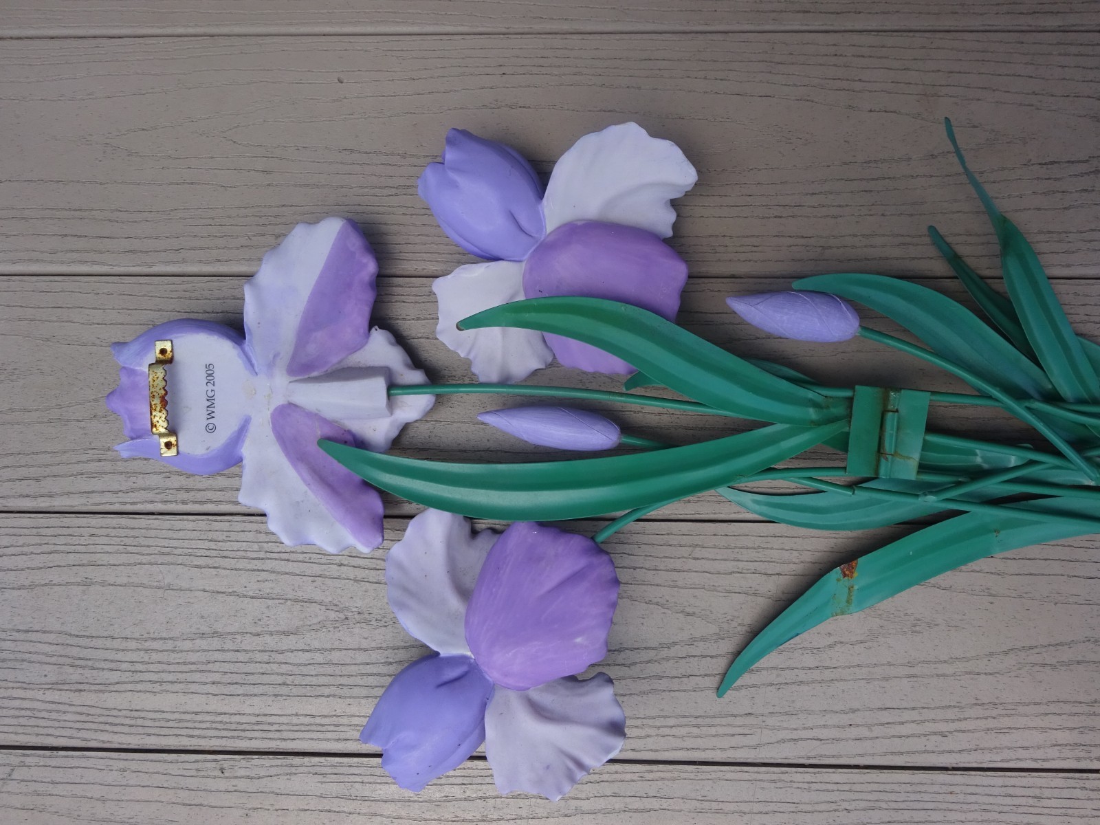 Vintage Wmg 2005 Lavender Purple Iris Metal Leaves Wall Plaque 29“ x 13″ Folding