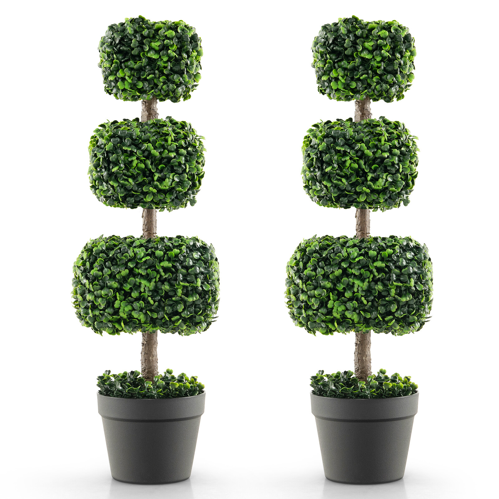 2PCS 35” Faux Boxwood Topiary Tree Square Shaped Fake Greenery Plants w/ Pot