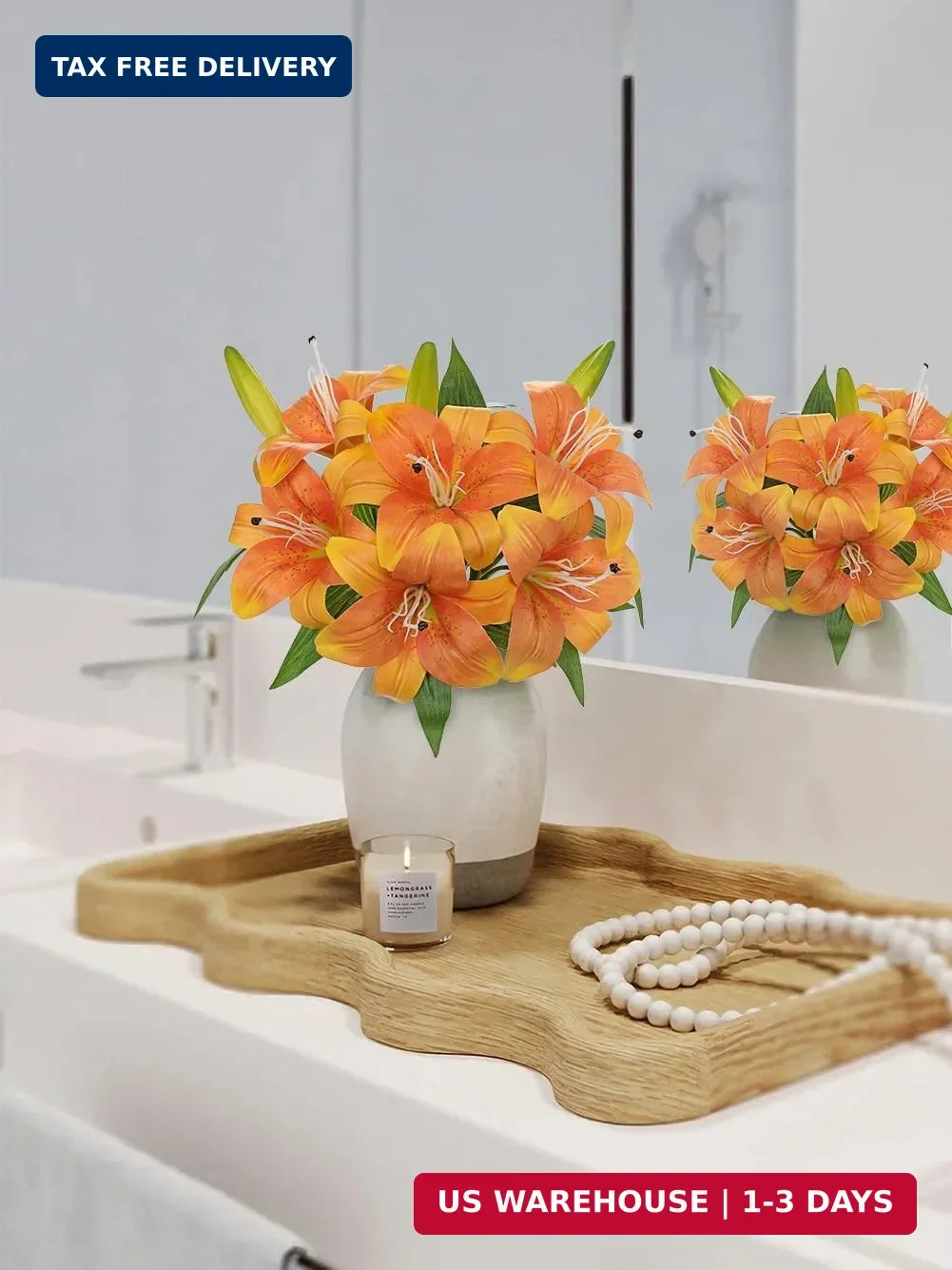 Oairse Artificial Tiger Lily Silk Flowers – 3 Pcs Faux Lily Flower 14.9″ Fake Li