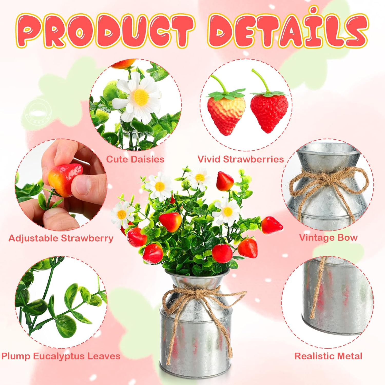 Summer Strawberry Centerpieces – 12 Sets with Vases for Home & Party Decor