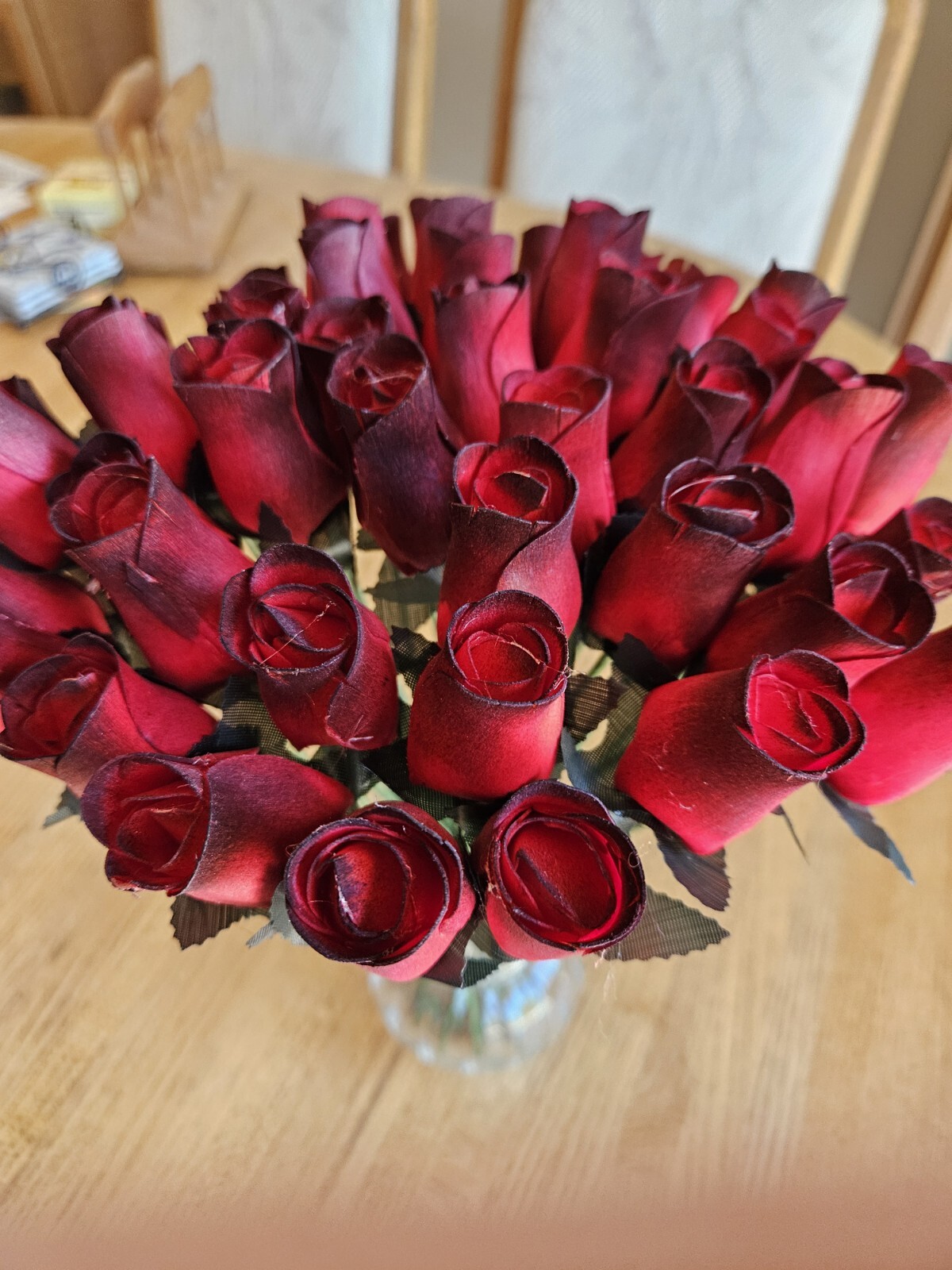 1 DOZEN – RED/BLACK – WOODEN ROSE BUDS 5 X 8 ARTIFICIAL FLOWERS – FREE SHIPPING