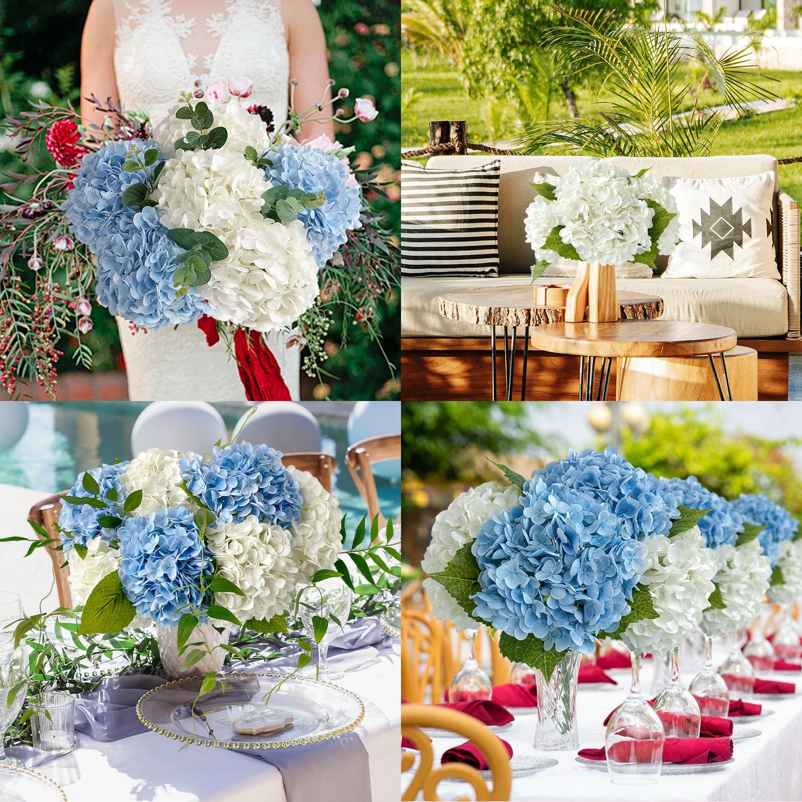 3 Pcs White Hydrangea Real Touch Artificial Flowers 21” Latex Large Hydrangea W