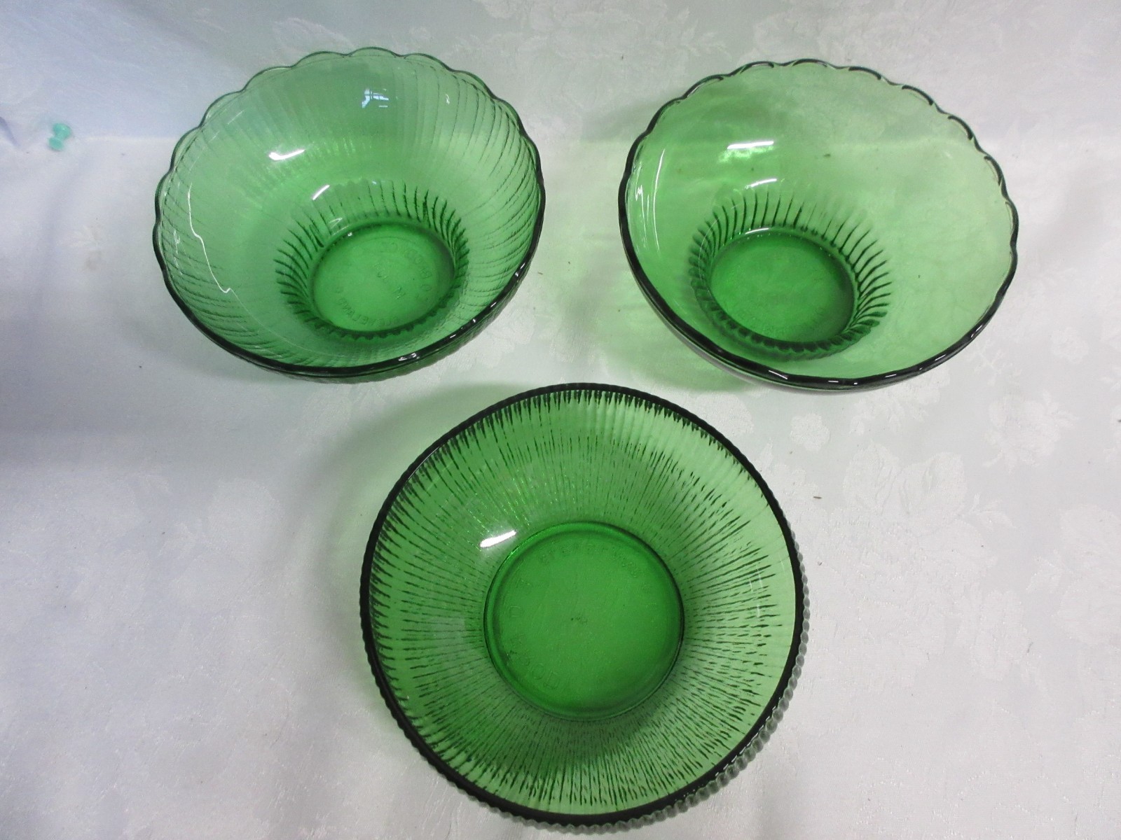 3 1950’s Vintage E O BRODY Forest Green Florist Bowls, ALL DIFFERENT!!