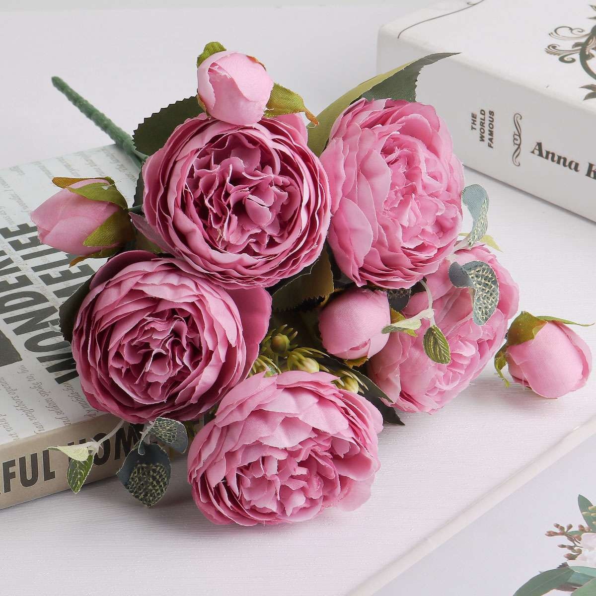 Artificial 9 Heads Silk Peony Flower Wedding Bouquet Party Home Decor Outdoor US
