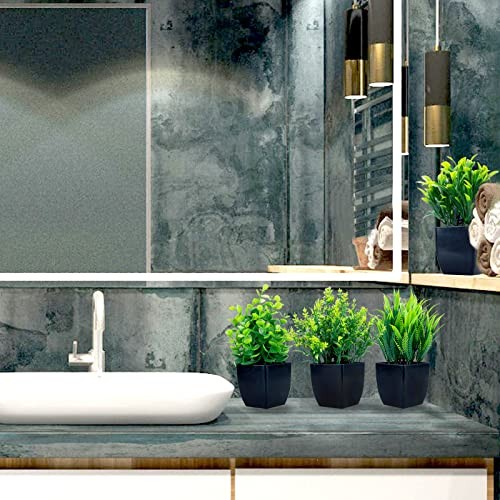Pack Fake Plants in Black Pot Mini Artificial Eucalyptus Potted 4 Black-4