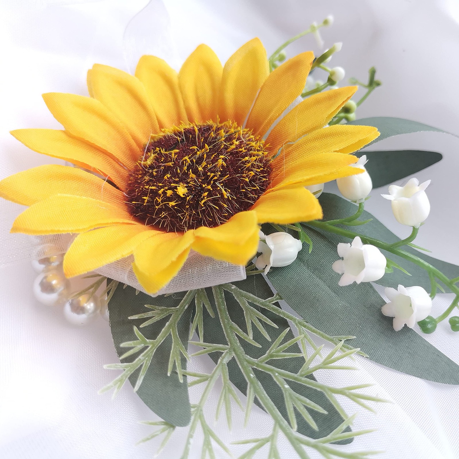 Sunflower Wrist Corsage Set for Weddings and Parties 2pcs Floral Accessory