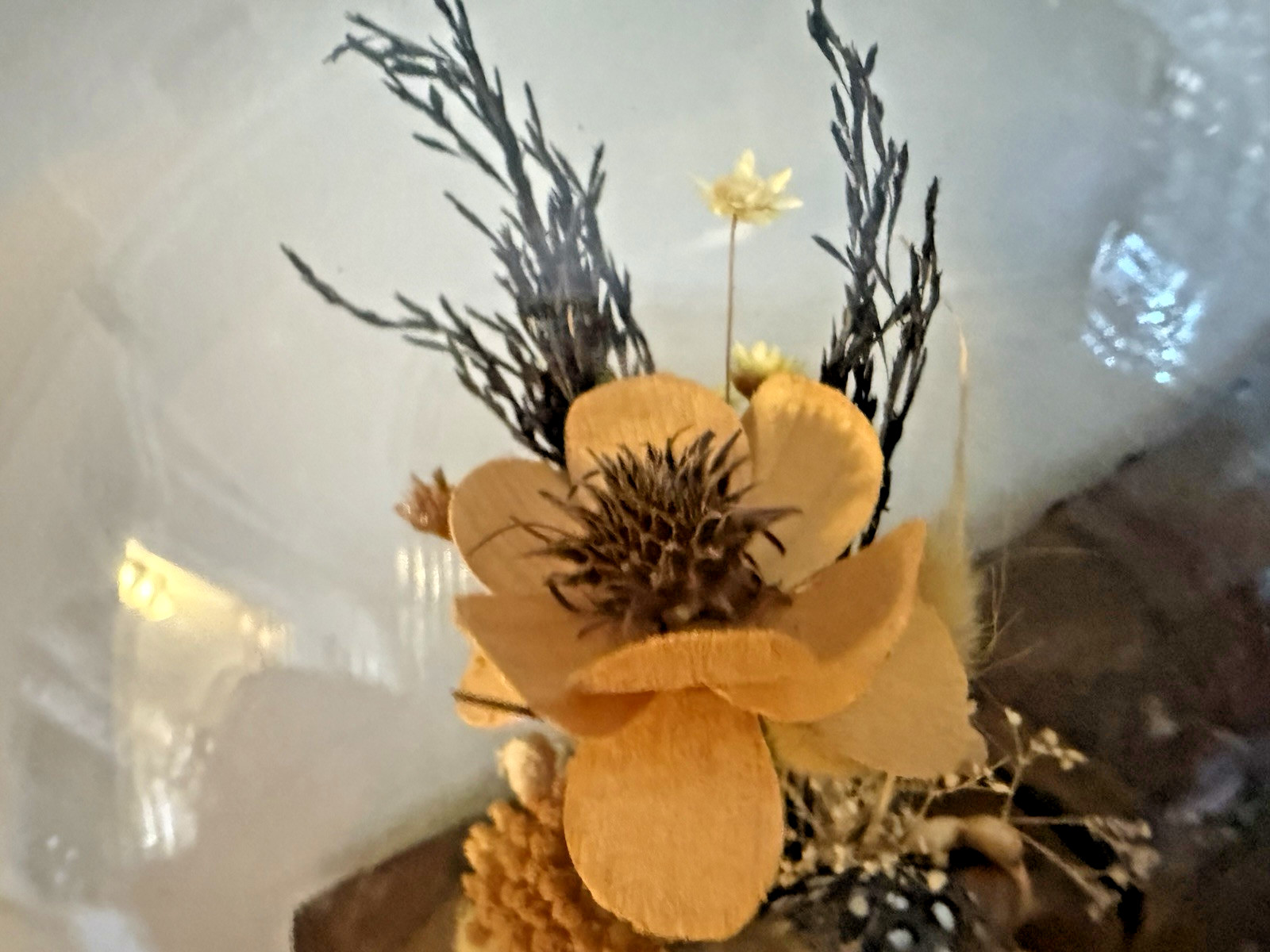 Vintage Hand Made Dried Floral & Bird Diorama / Terrarium Glass Dome Display