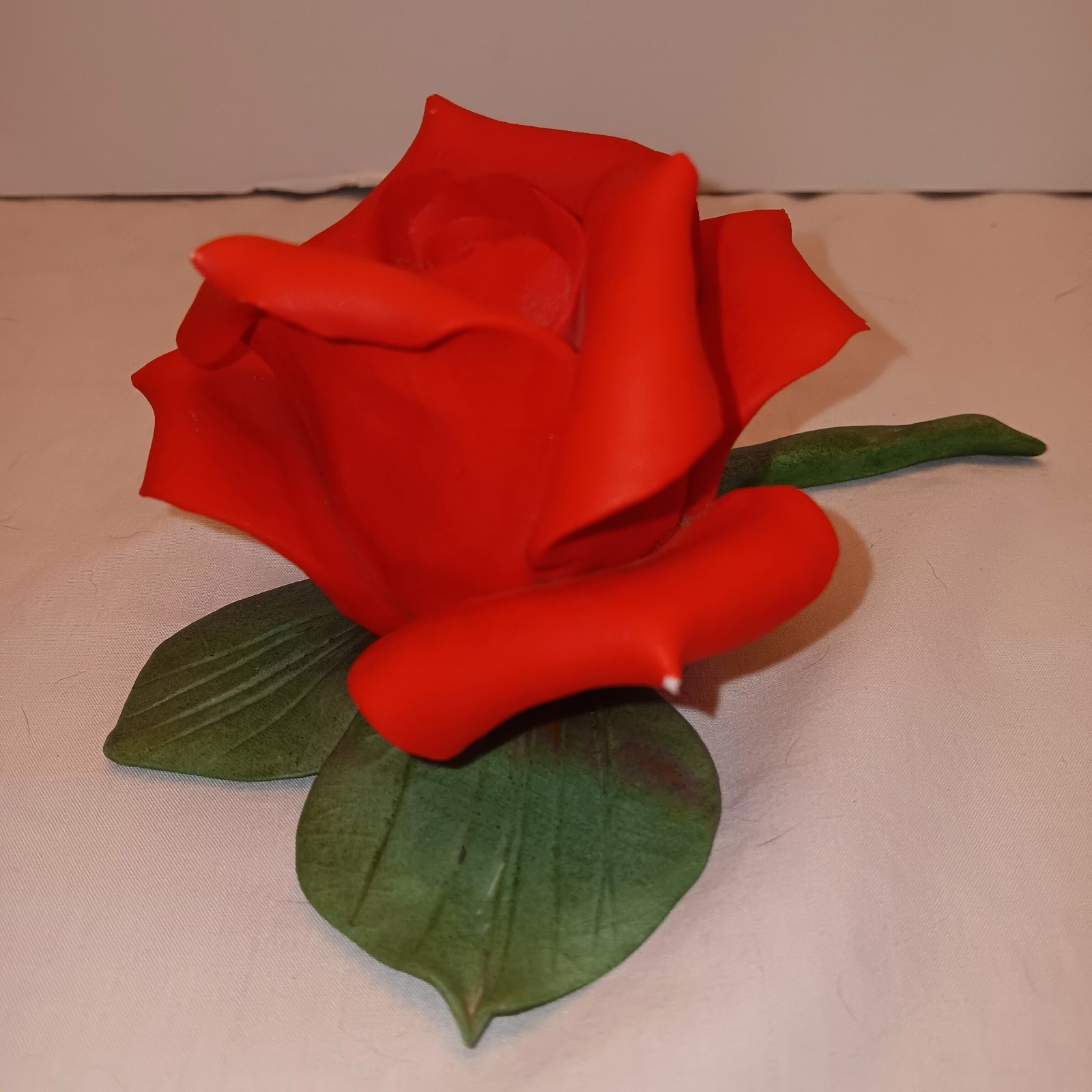 Vtg Capodimonte Red Rose on Stem Romantic Decor Made in Italy