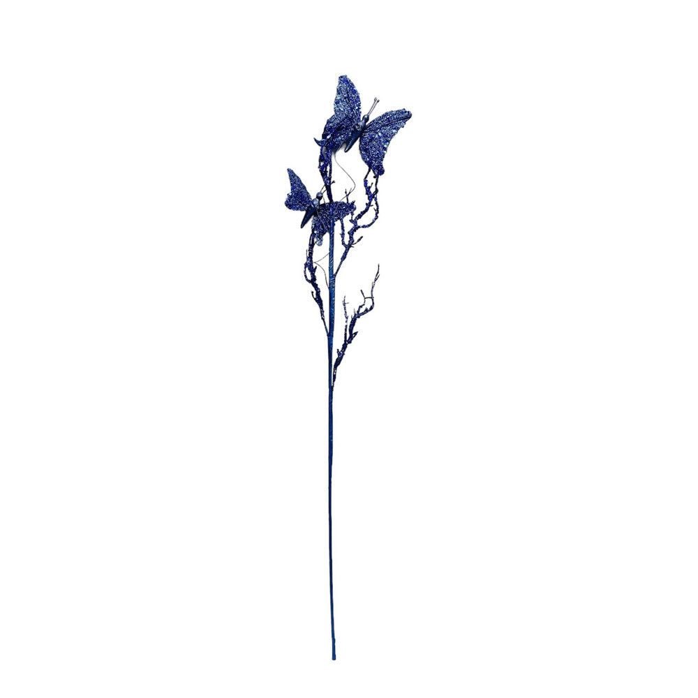 10 Pc 31″ Blue Glitter Twig With 2 Butterflies Dead Twig Branch Window Floral