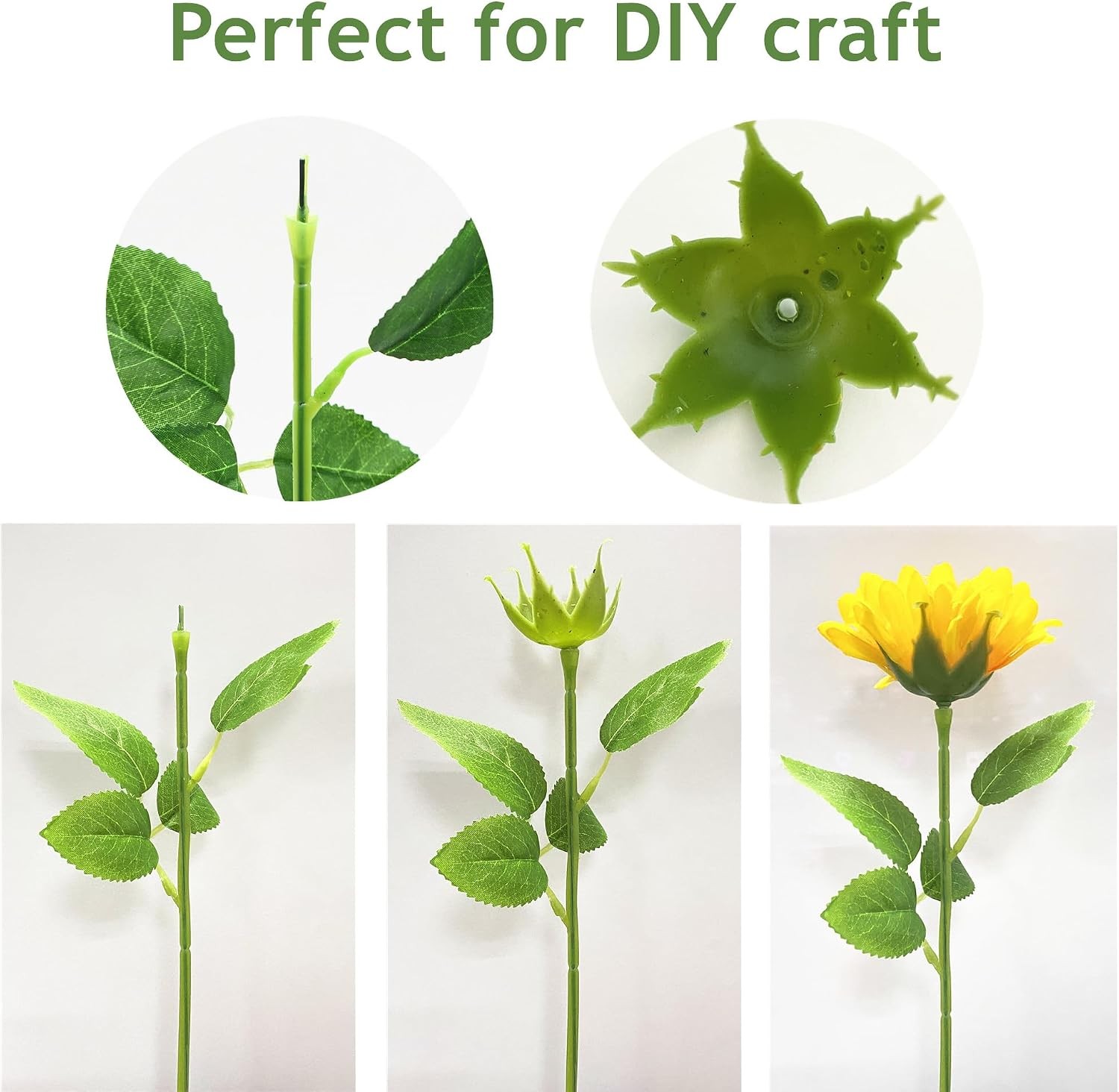 30Pcs Floral Wire Stem W/ Leaves & 30Pcs Artificial Flower Calyxes Set Plastic