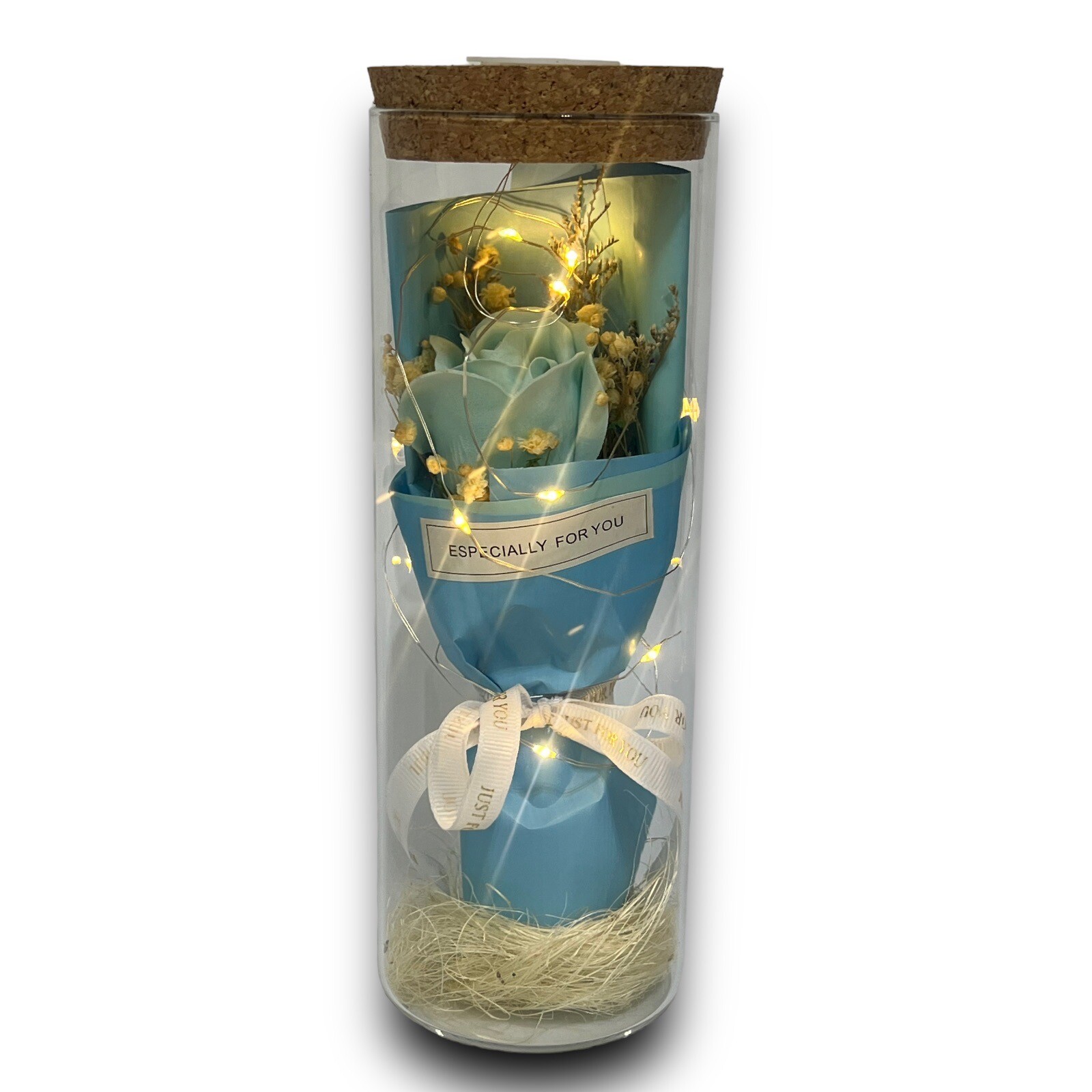Teal Rose in Glass Dome LED Forever Flower Lamp Enchanted Mothers Day Gift