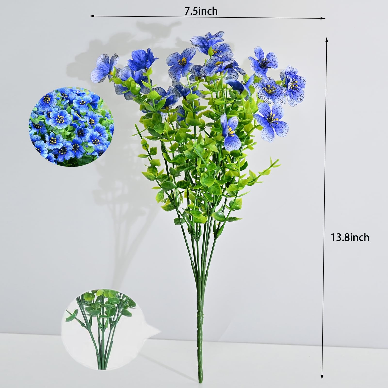 6 Bundles Artificial Fake Flowers，Fake Blue Silk Daisy with Eucalyptus for Pl…