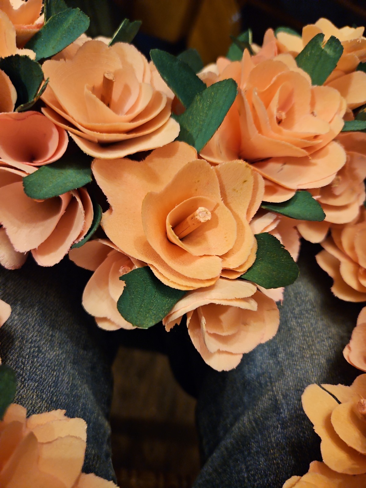 Handmade Curled Wood Shavings Heart Wreath Decor Vintage Roses Elegant