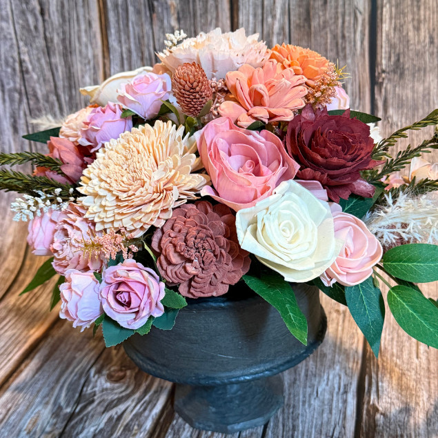 Pink Sola Wood Floral Arrangement Compote Vase Home Decor Table Centerpiece Gift