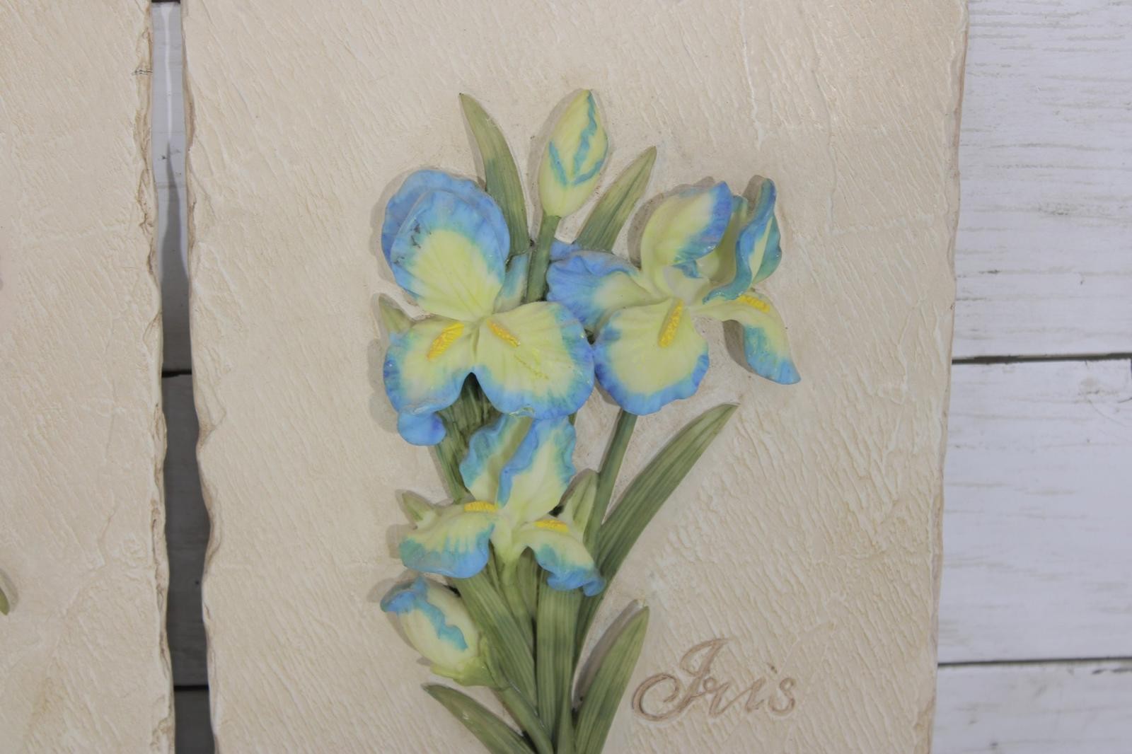 Set of 3 Vintage Floral Wall Plaques – Orchid, Amaryllis, Iris