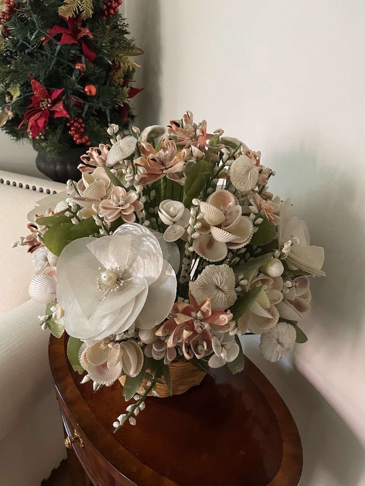 17″ Vintage Floral Centerpiece Seashells Flower Bouquet Arrangement capiz coral