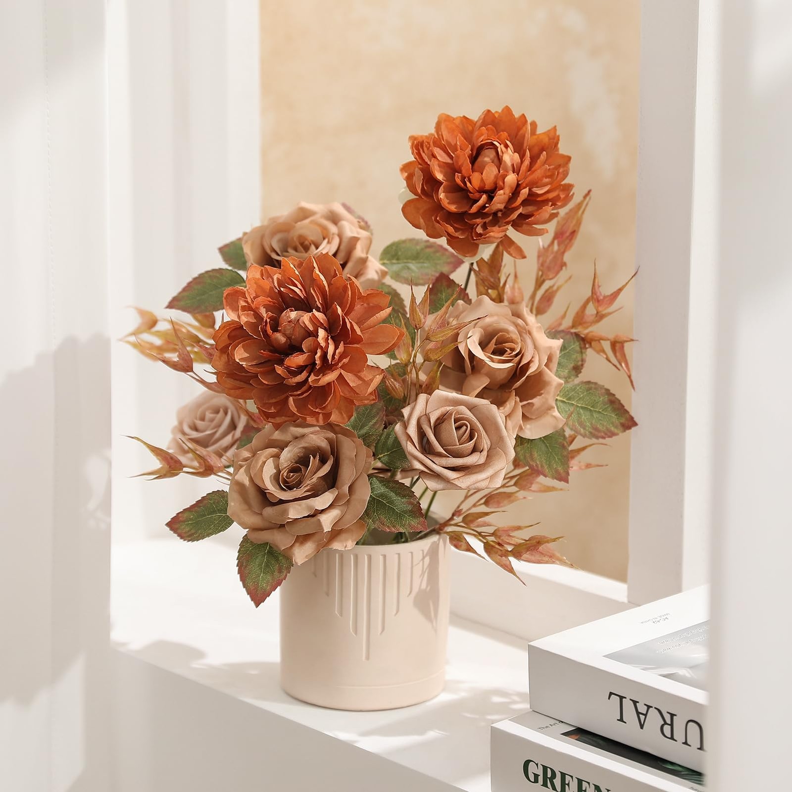 Artificial Flowers Combo Box Set Dusty Coffee Color Flower Leaf with Stems for D