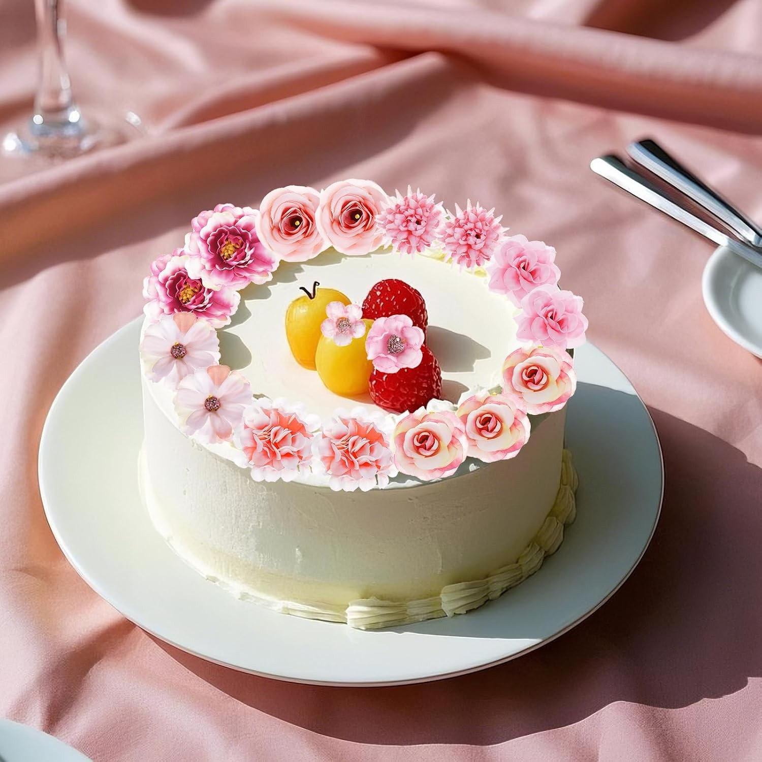 54Pcs Faux Flowers Heads Small Decorative Flowers for Crafts Cake Wreath