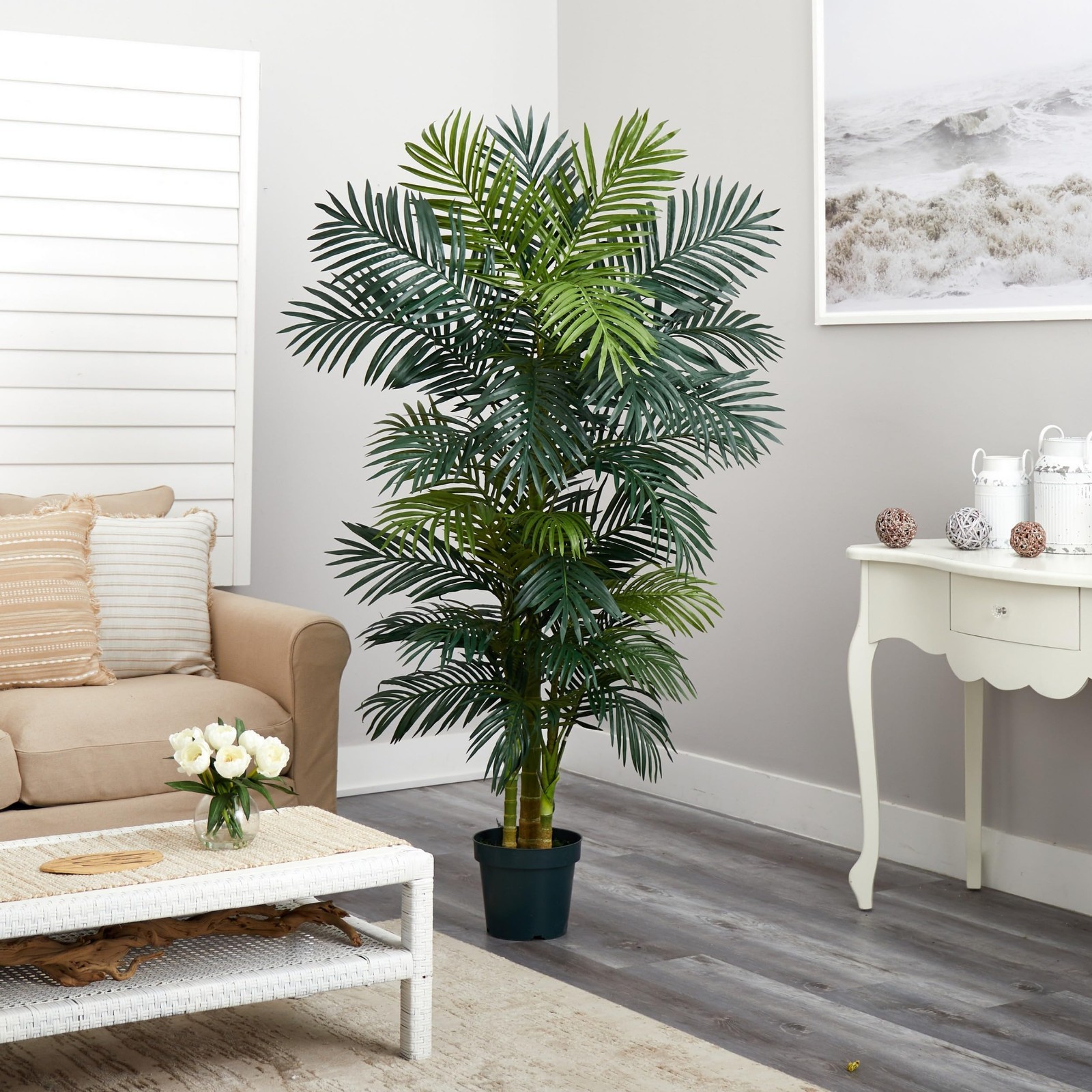 6.5ft Artificial Golden Cane Palm Tree – Lifelike Silk Indoor Plant, Low-Mainten
