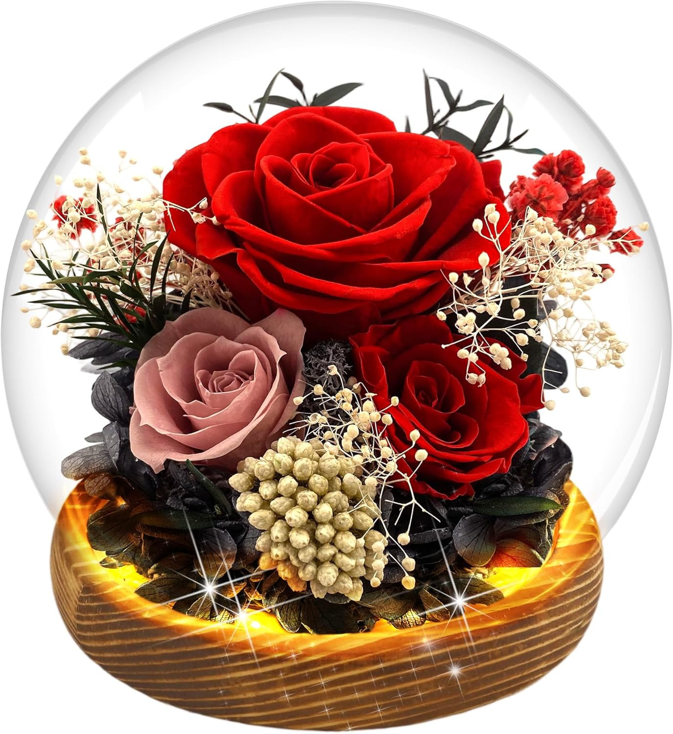 Birthday Gifts for Women Preserved Red Real Rose Flowers in Glass Dome, Forever