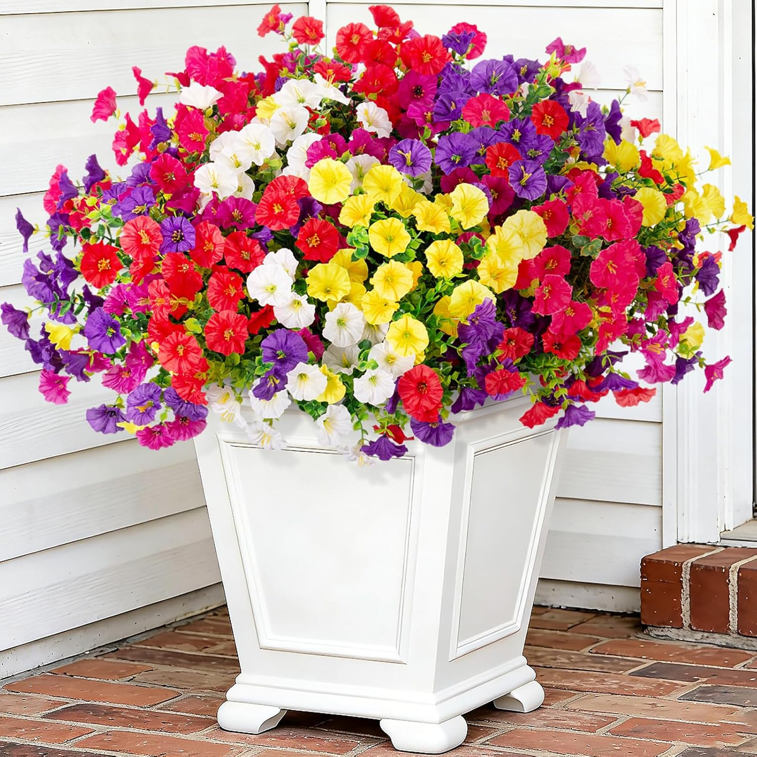 Artificial Flowers for Outdoors, 12 Bundles Fake Plastic Petunias Flower Plant,