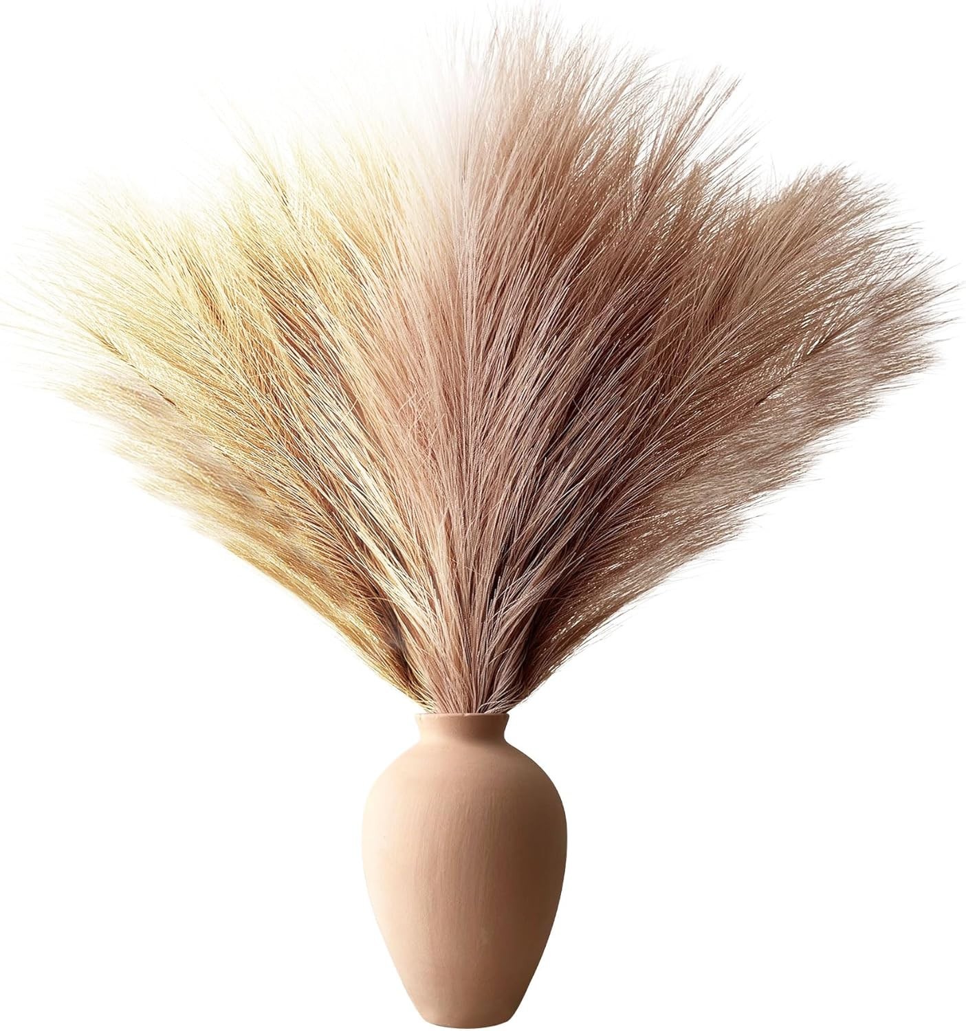 Boho Faux Pampas Grass 6 Stems Beige Curry Brown Silk Artificial Flower Decor