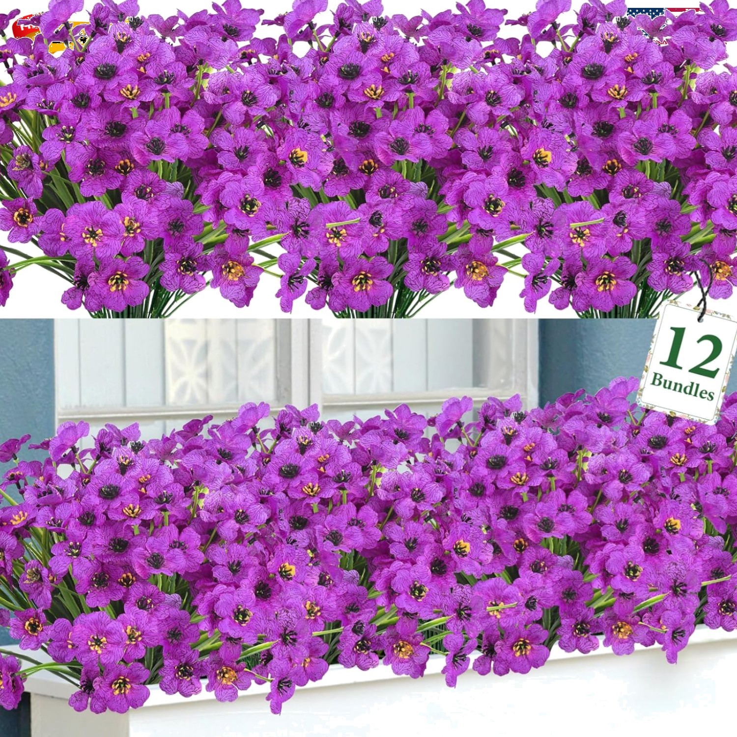 12 Bundles Artificial Flowers for Outdoors Fake Silk Flowers UV Resistant Fau…