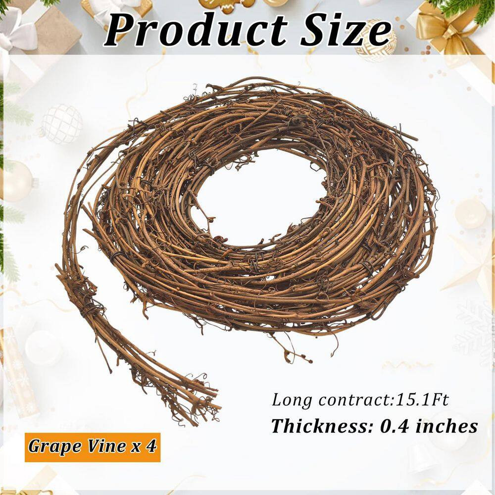 0.39 In. 4 Piece Artificial Brown Vine Garland Natural Grapevine Wreath Rustic P
