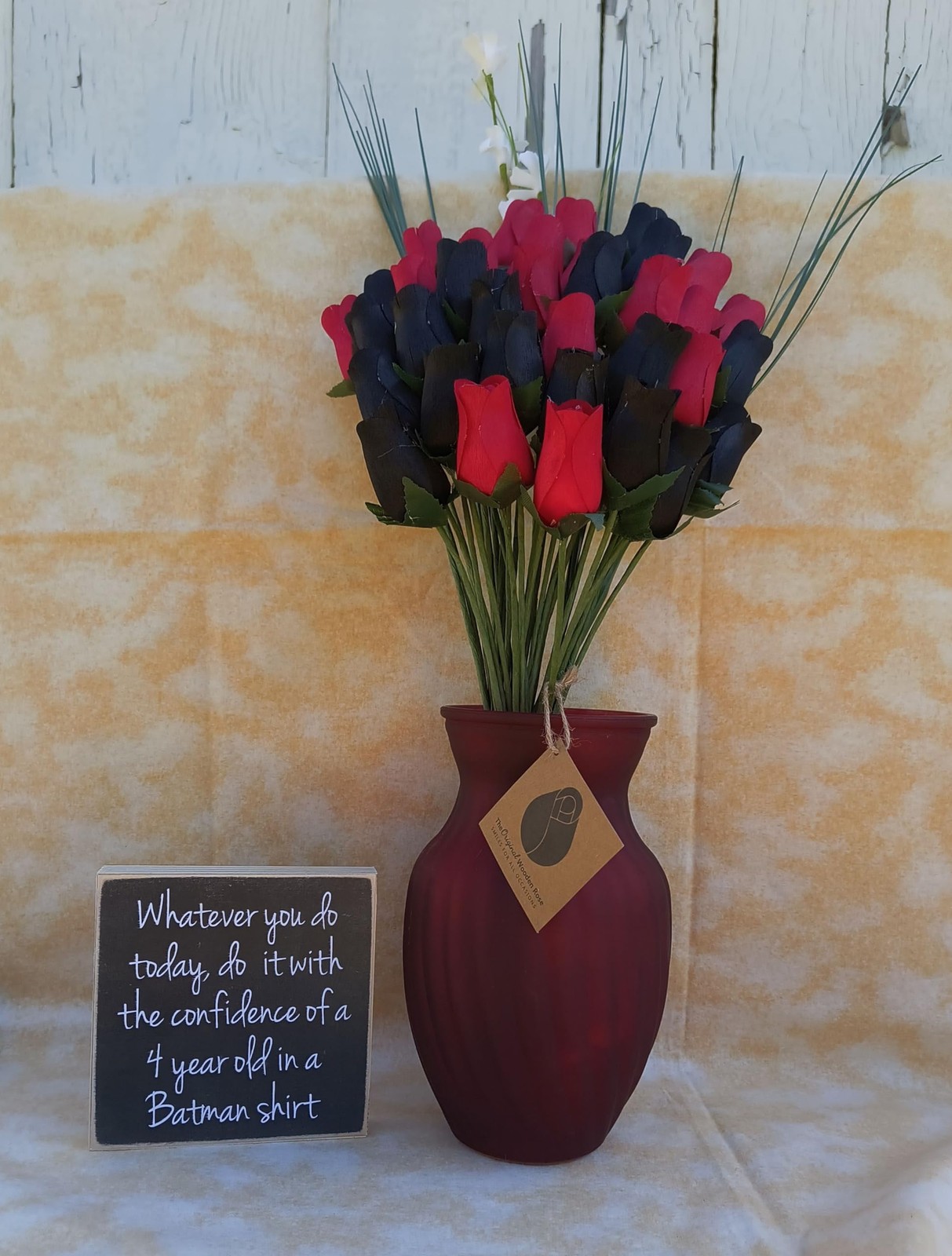3 Dozen 36 Pcs Black, Red Wooden Rose Bouquet, Artificial, Gift, Decoration