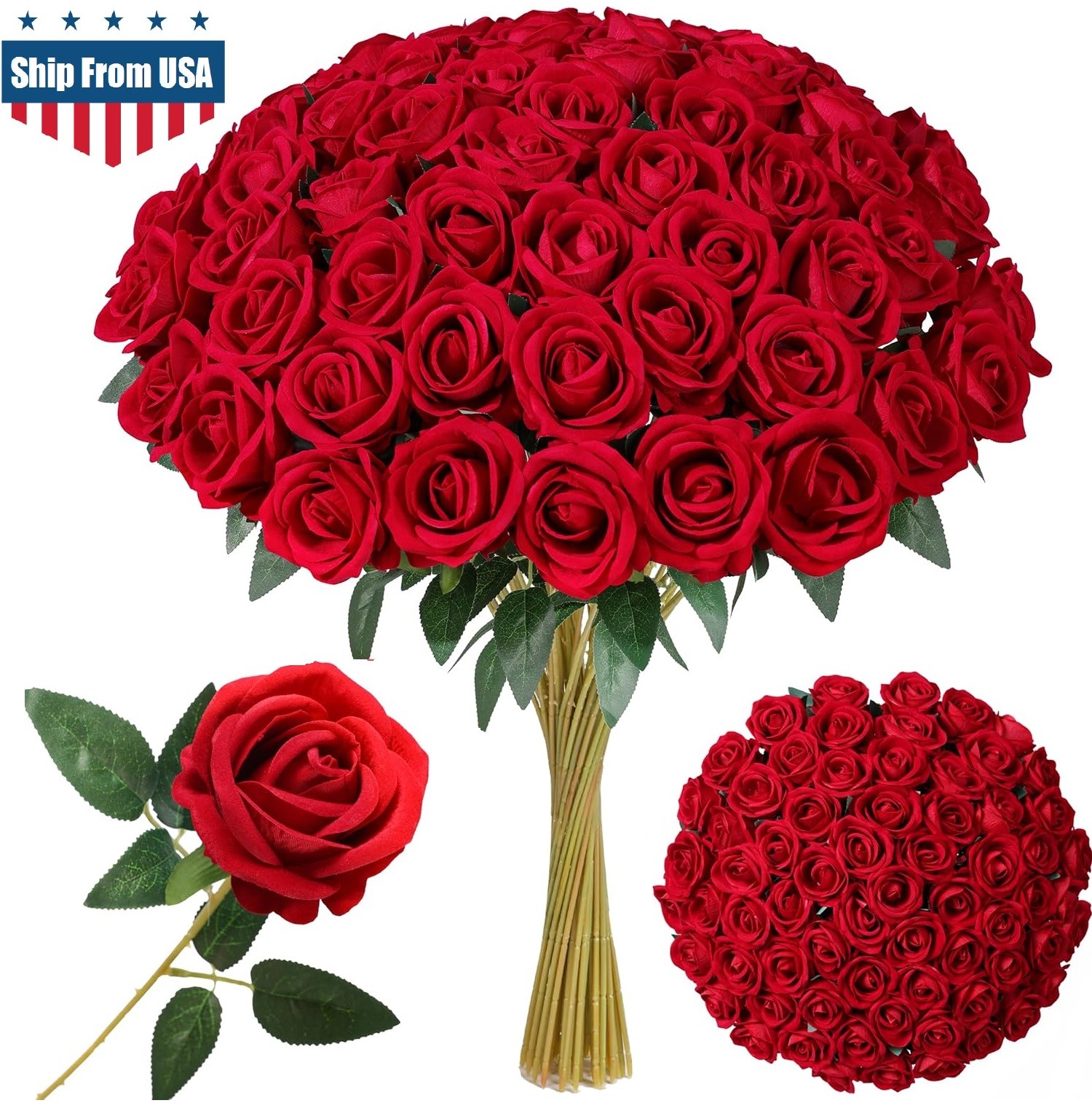 20Pcs Red Silk Roses Artificial Flowers Realistic Bouquet Home Decor valentine