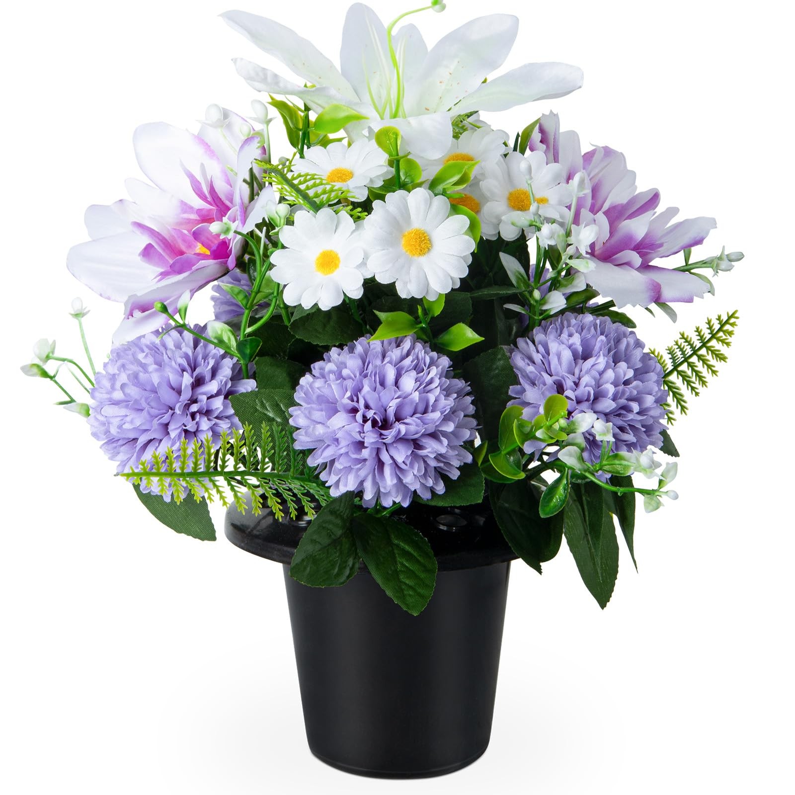 Artificial Cemetery Flowers in Pots, Artificial Chrysanthemums Lily Daisy wit…