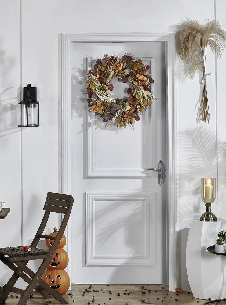 24″ Wheat & Autumn Leaves Artificial Harvest Wreath Front Door Holiday Decor