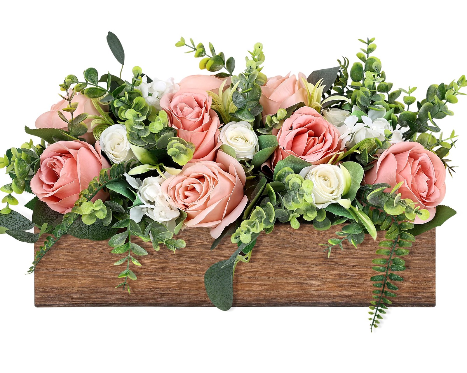 Artificial Dusty Rose Pink Table Centerpieces Wood Tray White Cream Wedding