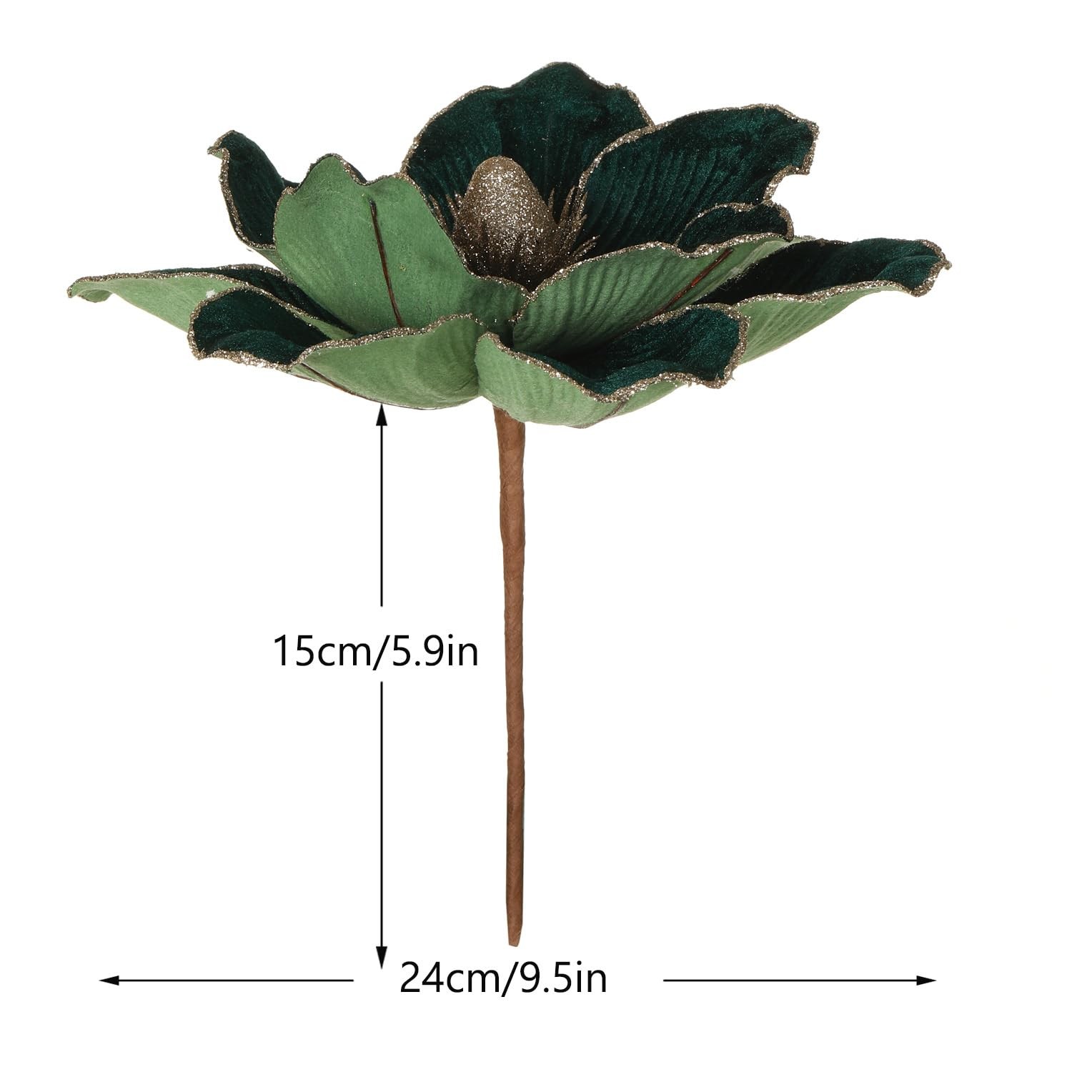 6 PCS Blackish Green 10 In Glitter Artificial Magnolia Christmas Flower Set