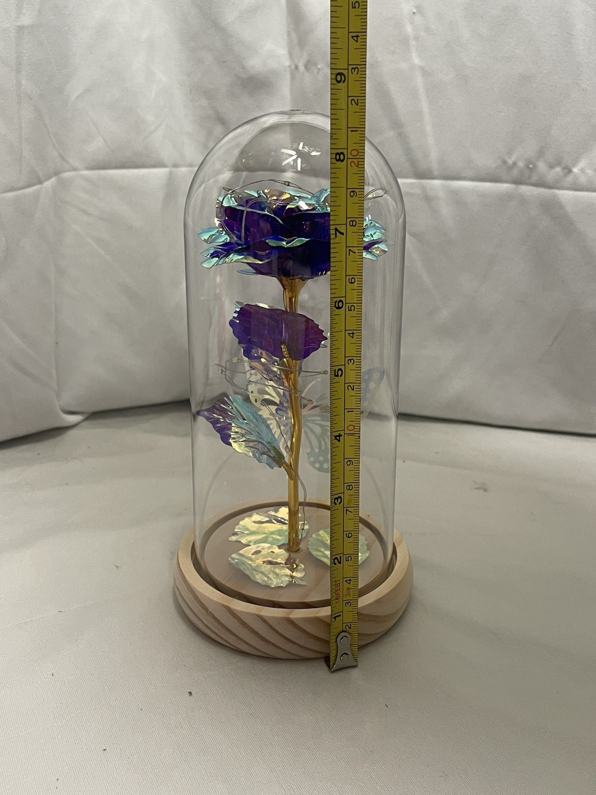 Galaxy Rose in Glass Dome LED Light Purple Blue Flower Gift New in Box NIB