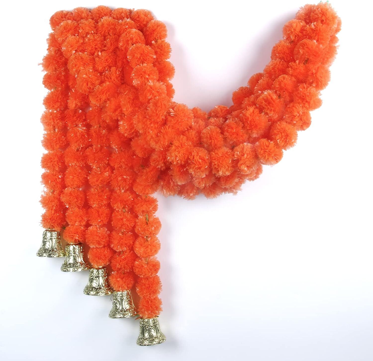 Artificial Marigold Garland with Bells Multi Pack for Pooja Temple Wedding Decor