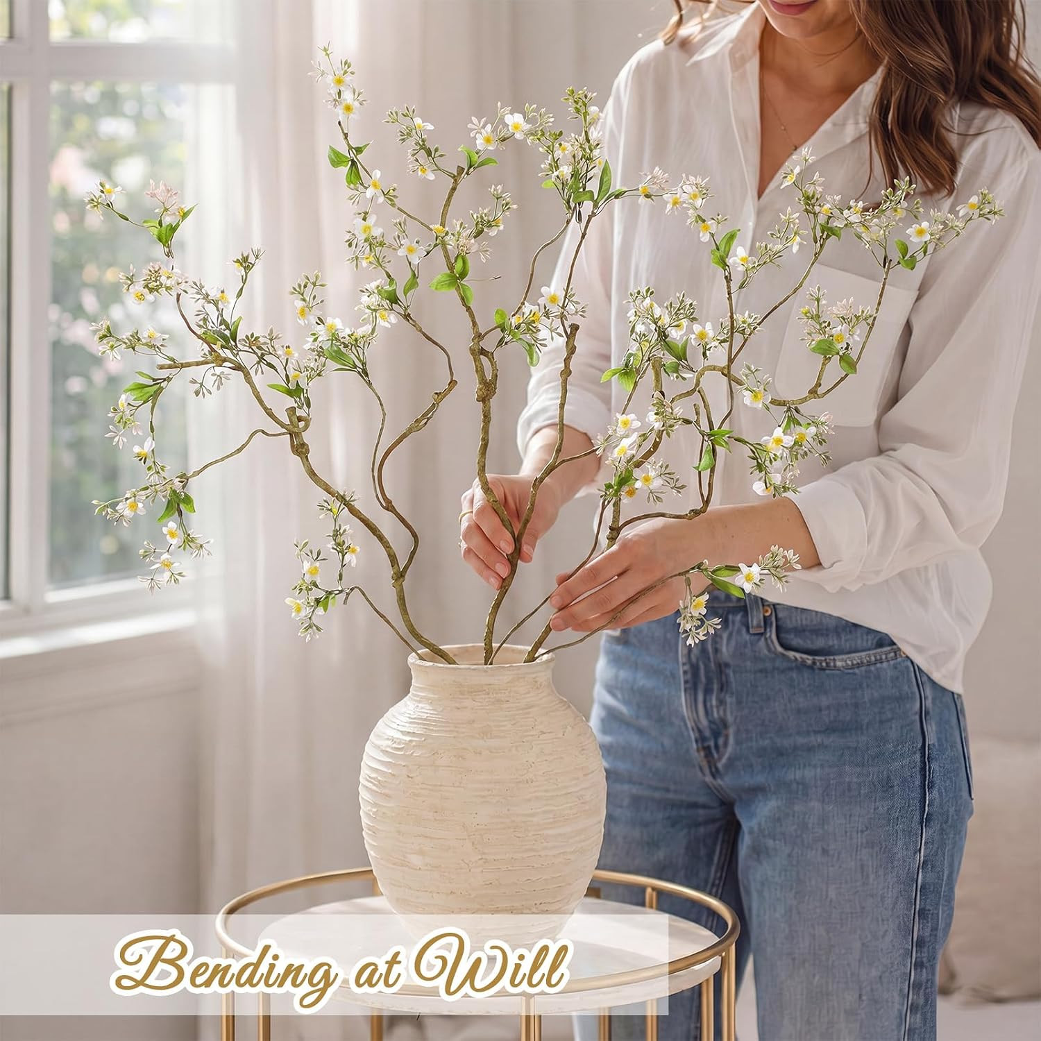 3 Pcs Faux White Daisy Branches for Vase Decor – 36″ Floral Stems